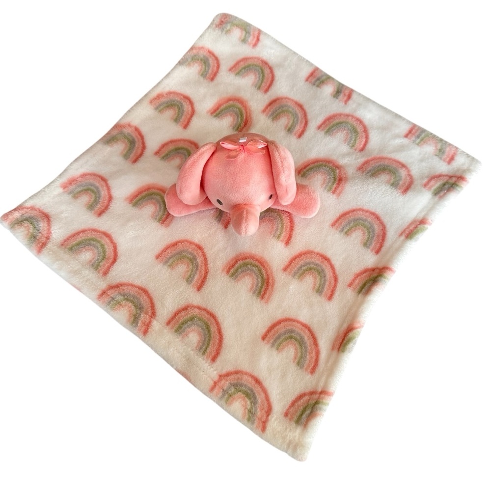Baby Essentials Pink Elephant Plush White Lovey Security Blanket Rainbows 2023 - Picture 2 of 14